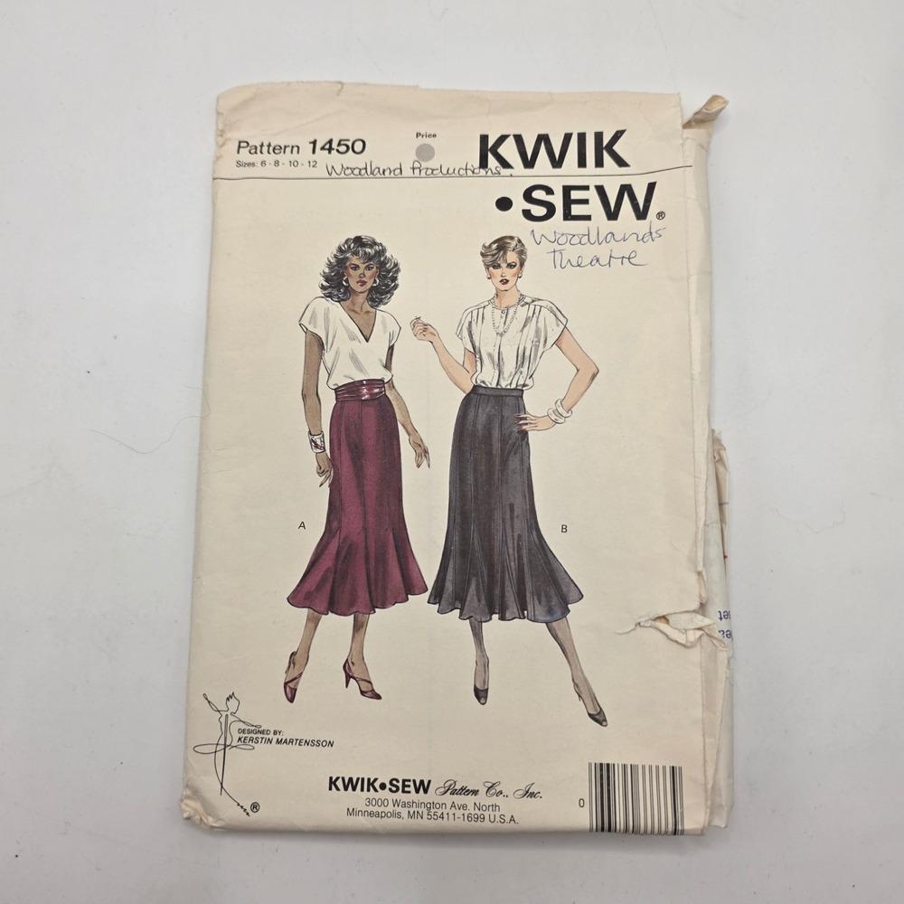 Kwik Sew 1450 Skirt Pattern Kerstin Martensson 80s Gored Flared A-Line Size 6-12